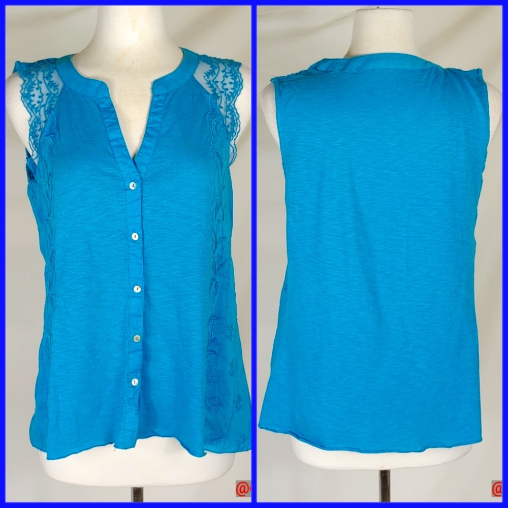 Vintage America turquiose lace & embroidered top